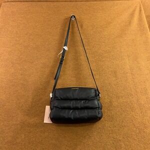 Marta Ponti Womens Medium Black Puffer Quilted Leather Crossbody Bag NWT